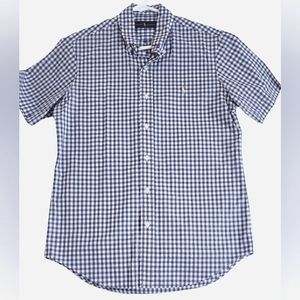 RALPH LAUREN Polo Oxford Cotton Plaid Blue/White Short Sleeve Shirt Size Small